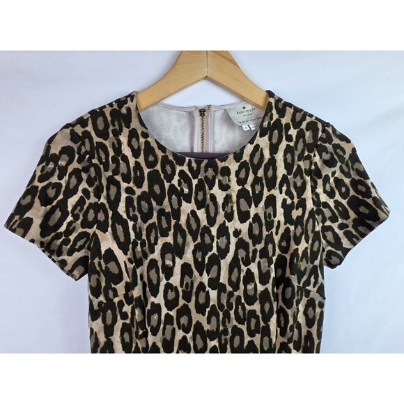 Kate Spade Womens Dress Size 2 Brown Leopard Short Sleeve Fit & Flare Mini Dress - Picture 3 of 15